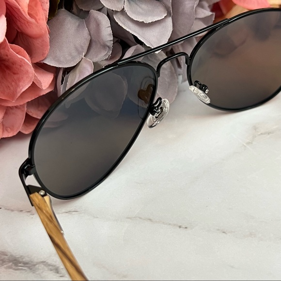 KINGSEVEN Natural Zebra Wood Blue Mirrored Polarized Aviator Sunglasses - Picture 10 of 16